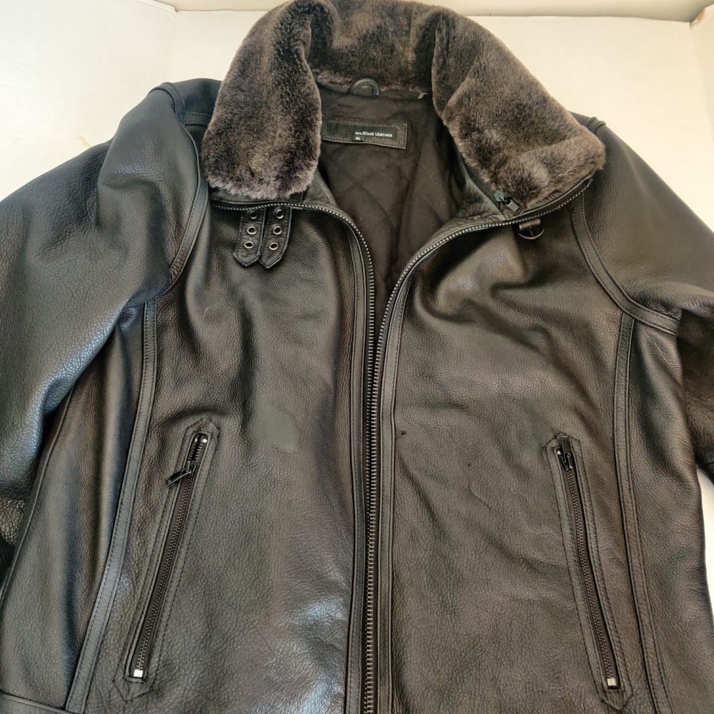 Men's Black Leather Jacket Thinsulate with Faux Fur Collar